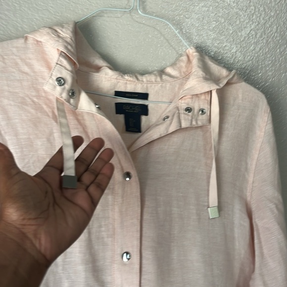 RACHEL ROY Size L 100% linen Pink Hooded Jacket Snap Button Down - Picture 7 of 10
